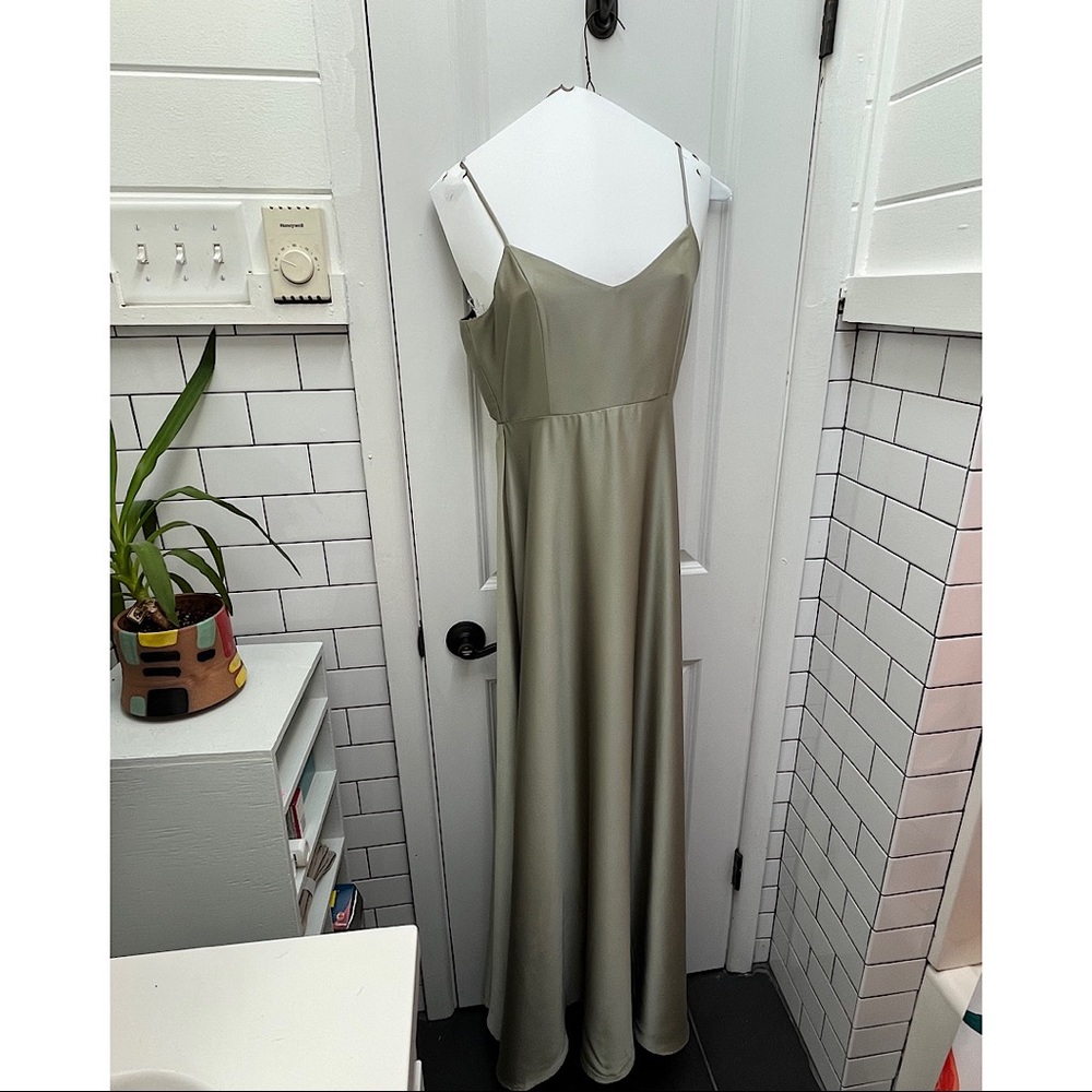 Show Me Your Mumu Faith Maxi Dress - Moss Green Luxe Satin -Small
